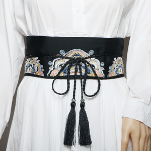 腰封腰带女宽装饰连衣裙配裙子衬衫汉服中国风刺绣黑色夏季高级感