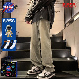 NASA联名日系复古牛仔裤男春秋季情侣宽松痞帅直筒大码潮牌薄女裤