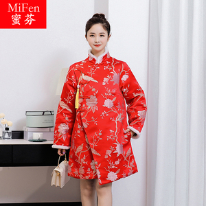 唐装中国风复古加棉加厚棉服大码女装新款加肥加大棉衣胖mm200斤