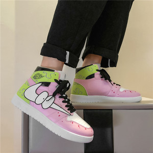 动漫联名aj男鞋春季皮面高帮板鞋韩版潮流百搭空军一号派大星潮鞋