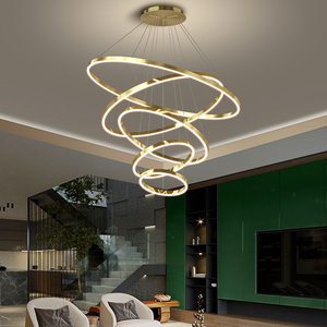 客厅吊灯简约现代圆环别墅复式楼大吊灯家用大厅北欧轻奢餐厅灯具