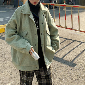 莫兰迪色系秋装毛呢大衣男ins潮流痞帅轻熟风男装夹克外套vintage