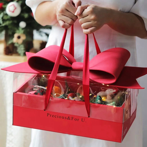 圣诞节新年蝴蝶结透明礼盒水果烘焙甜品雪花酥曲奇常温磅蛋糕礼物