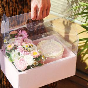 母亲节水晶鲜花蛋糕慕斯盒手提甜品花盒网红小红书透明鲜花蛋糕盒