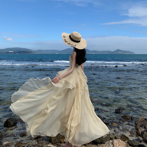 雪纺吊带连衣裙长款三亚巴厘岛旅游拍照沙滩裙女海边度假性感超仙