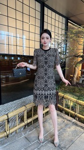 深圳南油高品质女装2024夏季新款时尚重工水溶蕾丝气质显瘦连衣裙
