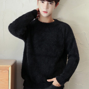 男冬季毛衣韩版修身长毛马海毛圆领套头加厚保暖防貂绒打底针织衫