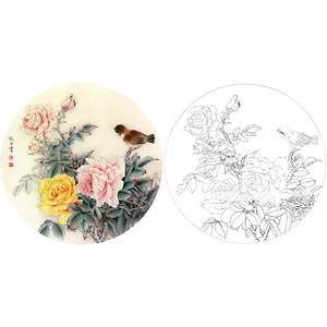 【有步骤】工笔画打印白描底稿花鸟《月季》临李俊才勾线上色练习