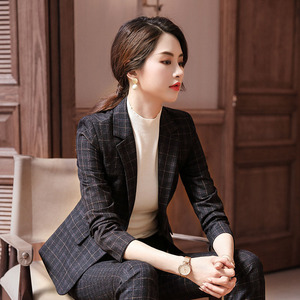 xingyuezi 轻奢西服女士时尚大格子英伦风职业套装潮流ol商务西装