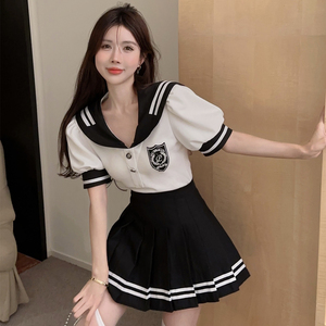 足浴技师工作服遮肚子学院风jk制服足疗女技师衣服减龄百褶裙套装