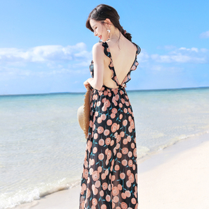 夏季泰国普吉岛沙滩裙海南三亚露背吊带雪纺连衣裙超仙女显瘦长裙