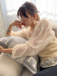 Smoid现货 韩国设计温柔法式浪漫女人味拼接蕾丝雪纺套头衬衫上衣