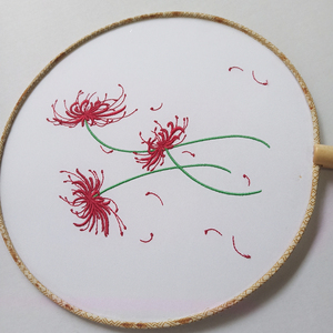 知希堂原创彼岸花  短柄团扇单面刺绣