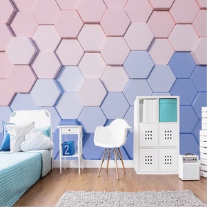 3d北欧墙纸马卡龙几何壁画直播背景墙布粉蓝色网红奶茶服装店壁纸