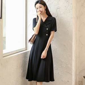 职业西装连衣裙女2022新款夏季薄款气质正式场合面试裙子黑色长裙
