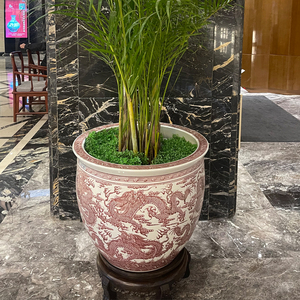 景德镇陶瓷手绘龙纹大缸 客厅院子种树大缸 单位种花盆红龙大摆件