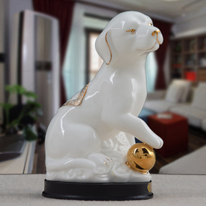 陶瓷十二生肖小狗摆件招财镇宅白瓷器狗工艺品客厅办公室装饰摆设