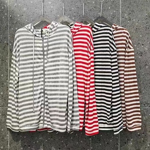 意大利vicolo女装2022夏季新款时尚休闲宽松条纹连帽百搭防晒衣女