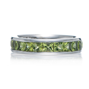 方形满镶绿宝石戒指男女925银情侣对戒天然橄榄石祖母绿碧玺指环