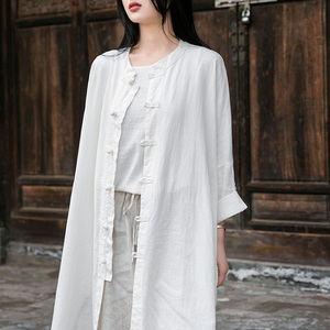 居士服女佛系夏棉麻女装上衣复古中式宽松禅意立领盘扣亚麻素衣禅