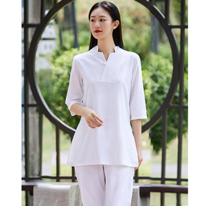 居士服女禅意中式海青棉麻打坐修行服套装本色布衣茶婵服订制logo