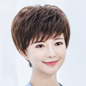 假发女士短发中老年头套真发发套自然假发套全真人发丝送妈妈新款