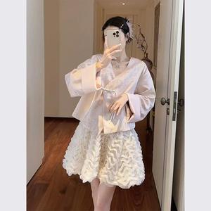 夏天穿搭一整套新中式中国风女装2024新款高级时装白色连衣裙套装