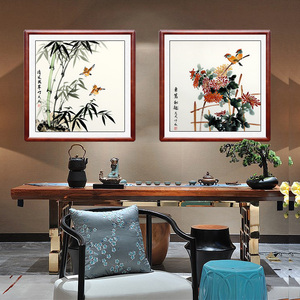 惠艺梅兰竹菊手绘国画客厅餐厅花鸟装饰挂画玄关风水四尺斗方带框