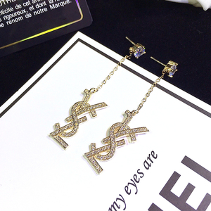 圣罗兰同款流苏款满钻耳钉长链logo标志ysl耳环饰品女士耳坠轻奢