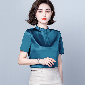 哥弟女装旗舰店官网专柜正品牌2022夏装新款桑蚕丝真丝短袖上衣