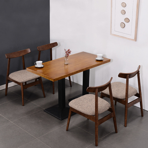 西餐厅实木桌椅小吃店长桌快餐店原木色方桌全木纹桌咖啡厅桌椅凳