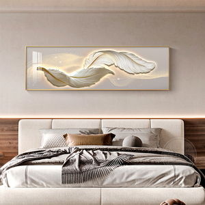 现代轻奢卧室装饰画抽象羽毛沙发背景墙挂画高档大气主卧床头壁画