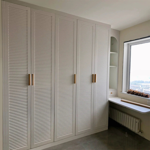 轻奢美式灰色百叶实木衣柜欧式通顶平开门卧室别墅衣帽间全屋定制