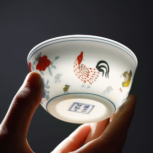 陶瓷公鸡杯子茶碗主人1:1复刻鸡公茶杯建盏茶盏功夫专用鸡缸1个人