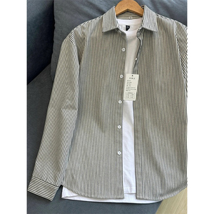 黑白竖条纹衬衫男士长袖日系纯棉上衣高级感休闲防晒外套夏季衬衣