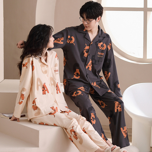 秋季睡衣情侣装一男一女纯棉长袖秋冬宽松套装可外穿高级感家居服