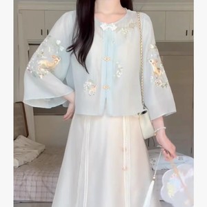 新中式国风汉服衬衫女夏季2024新款薄款别致设计感小众雪纺半身裙