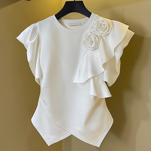 春款2024新款欧货高端白色短袖T恤女法式设计感小众减龄正肩上衣