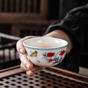 德化纯手绘青花瓷主人杯单杯陶瓷功夫小茶杯品茗杯鸡缸杯子茶碗