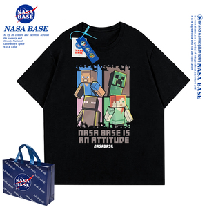 NASA BASE我的世界男童t恤短袖2024新年款夏季男孩纯棉儿童套装