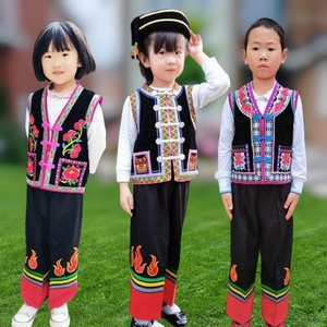 云南彝族服装儿童少数民族马甲男童套装宝宝马褂儿童节舞蹈演出服