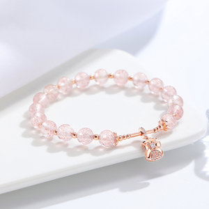 祈愿粉色草莓晶手链女2022年新款水晶小众设计夏季招桃花送女朋友