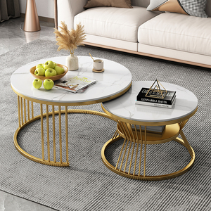 岩板茶几客厅家用现代简约轻奢小户型沙发边几创意可伸缩圆形组合
