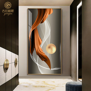 入户玄关装饰画竖版走廊过道挂画现代轻奢晶瓷画简约抽象客厅壁画