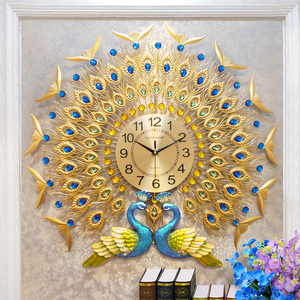 欧式孔雀挂钟客厅创意时尚凤凰钟表背景墙家用个性装饰静音石英钟