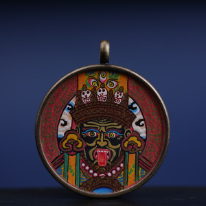 西藏佛教扎基寺纯手绘泥金扎基拉姆小唐卡项链随身挂饰女财神扎卡