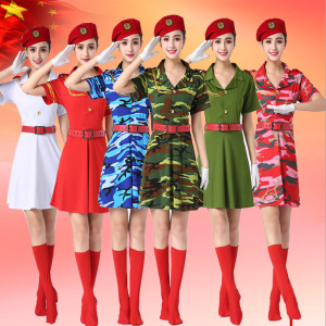 军鼓服装女套装夏短袖水兵舞军装迷彩女兵舞蹈服舒适广场舞演出服