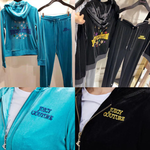 正品juicy金丝绒休闲运动时尚套装女新款宽松大码春季jc两件套潮