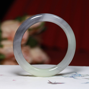 花之石和田玉青海料烟紫玉手镯紫罗兰圆条玉镯带鉴定证书圈口55