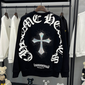 正品潮牌chrome hearts 克罗心烫钻十字架梵文宽松男女款卫衣外套